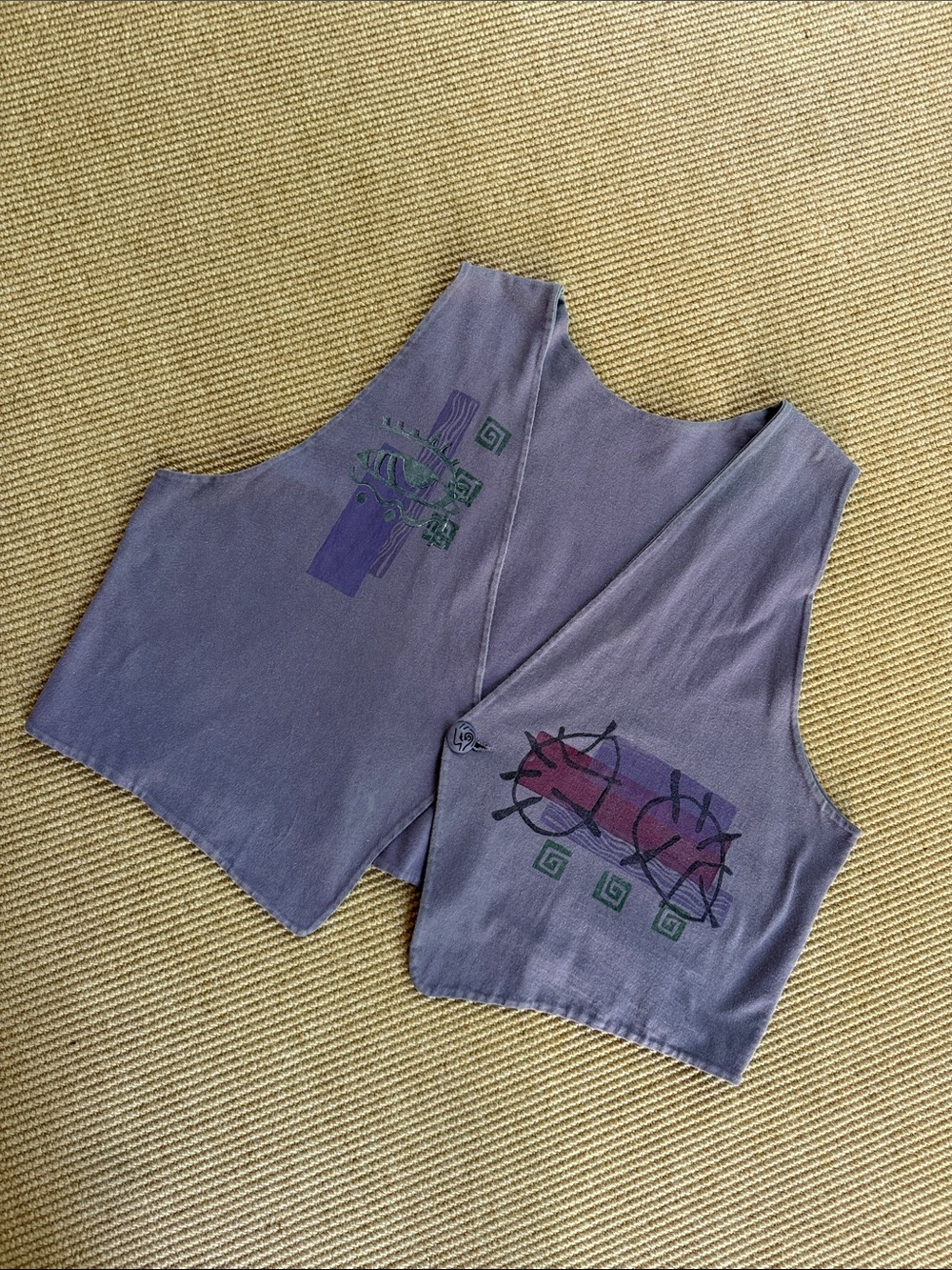Vintage Blue Fish Lavender Hand-Painted Cotton Vest